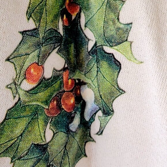Vintage 90s Jerzees Cream Cardigan With Festive Cardinal & Holly Print Design - Picture 6 of 14
